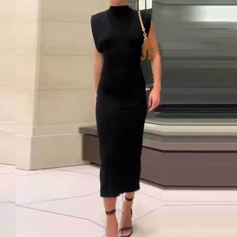 Elegant Solid Color Sleeveless Sheath Dress (European Style)