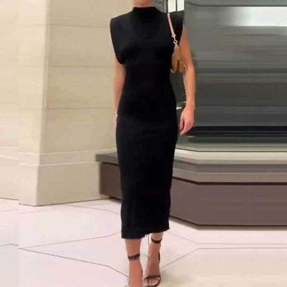 Elegant Solid Color Sleeveless Sheath Dress (European Style)