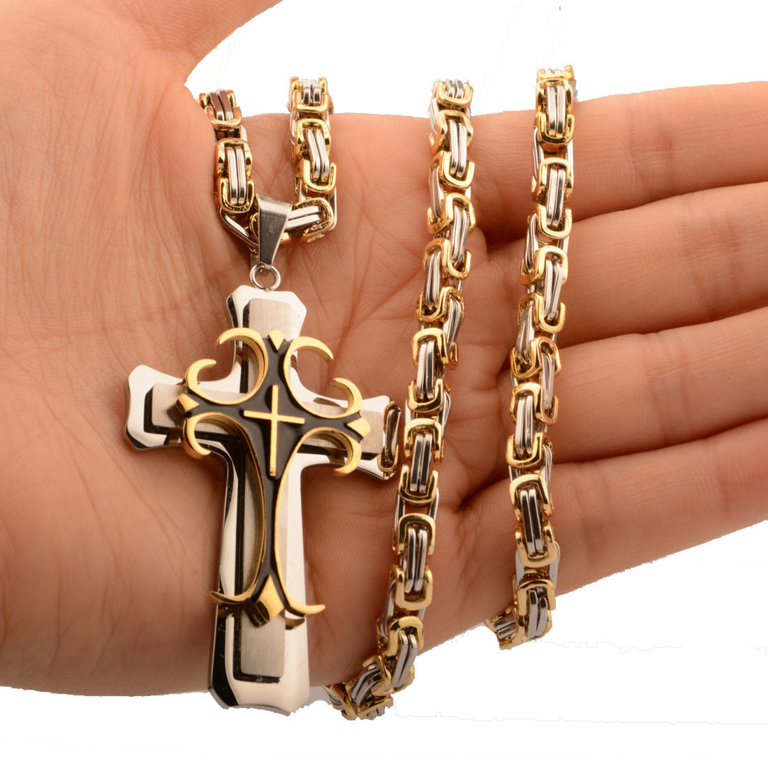 Men's Titanium Steel Cross Pendant Necklace in Hip Hop Style