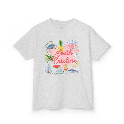 Bee Southern South Carolina Floral Girls Short Sleeve Heavy Cotton Gildan Youth Hive Tee