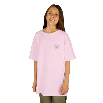 Bee Patriotic American Flag with Bow Girls Short Sleeve Youth Heavy Cotton Gildan Hive Tee