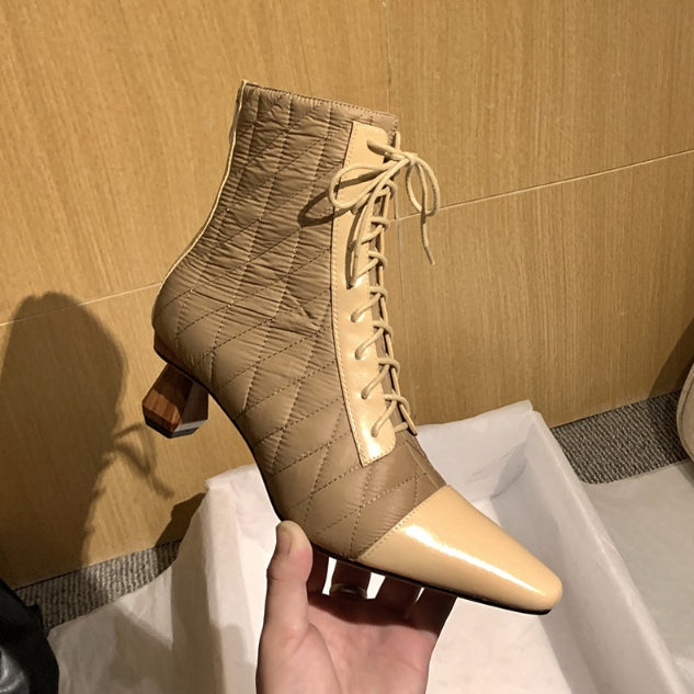 2020 Fashionable Color-Block Pointed Ankle Boots
