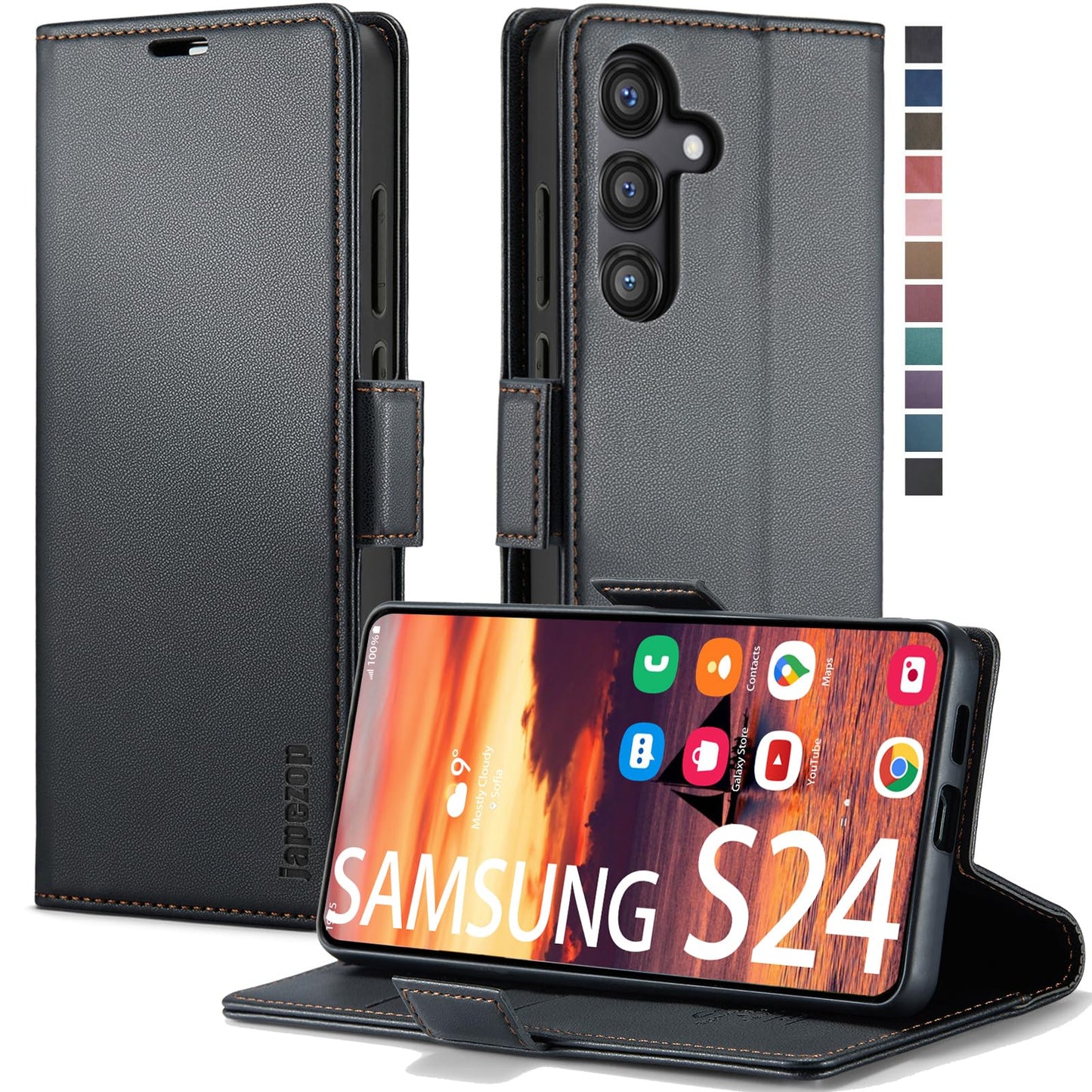 Samsung Galaxy S24 5G CaseSamsung Galaxy S24 5G Wallet Case with [RFID Blocking] Card Holder Kickstand MagneticLeather Flip Case Wallet for Samsung Galaxy S24 5G 6.2 Inch(Fashion Black)