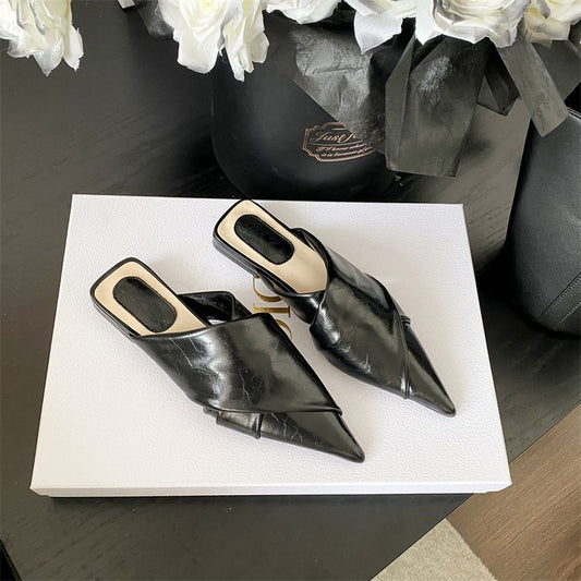 Textured Pointed Toe Mules - Fashionable Women's Flats