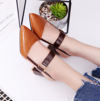 Pointed Toe Buckle Chunky Heel Sandals (Open & Closed)