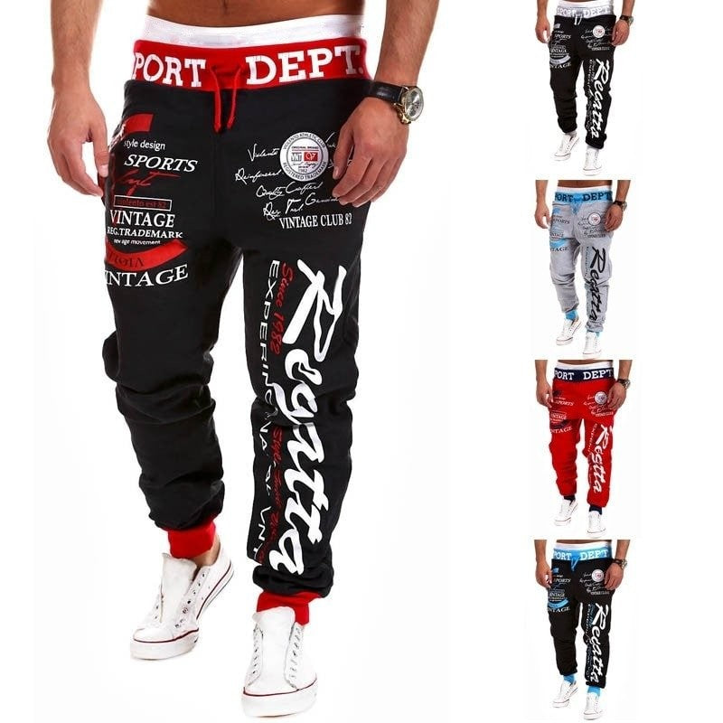 Casual Men's Sports Pants with Letter Print and Drawstring
