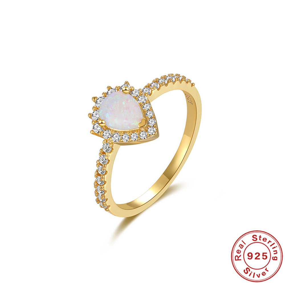 S925 Silver Opal Square Diamond Engagement Ring
