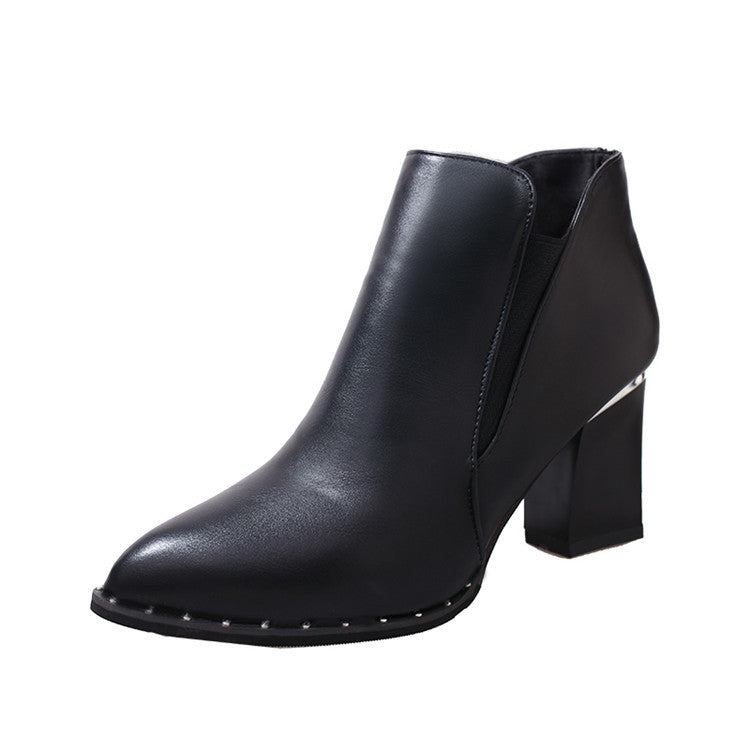 Pointed Toe Chunky Heeled Martin Boots