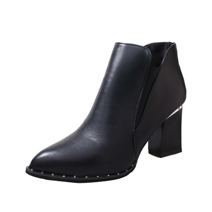 Pointed Toe Chunky Heeled Martin Boots