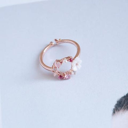 Japanese Cute Fresh Pink Zircon Flower Ring for Women