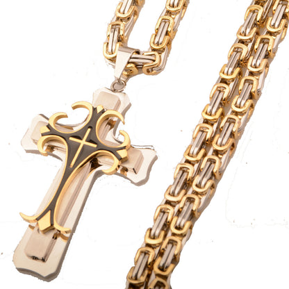 Men's Titanium Steel Cross Pendant Necklace in Hip Hop Style