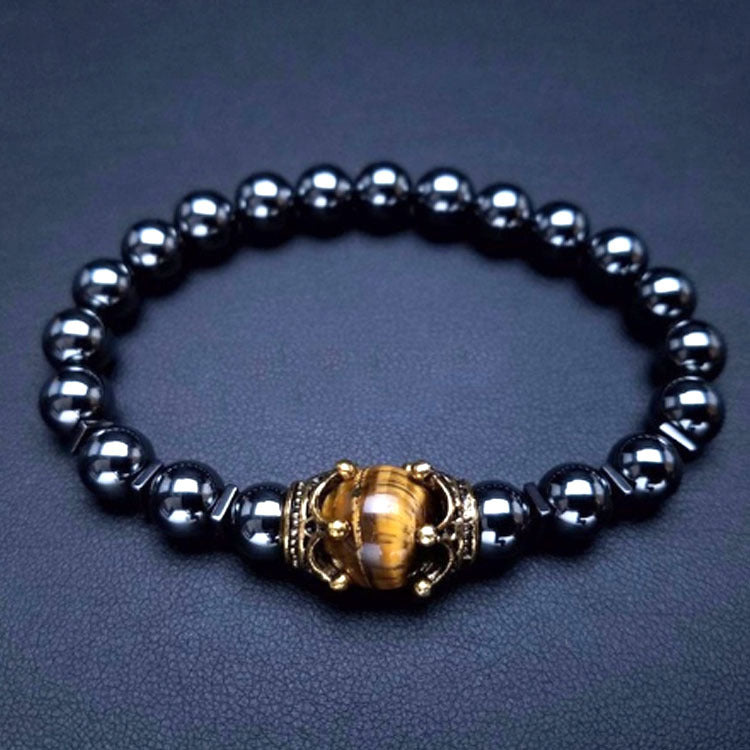 2019 New Men's Bracelet with Crown Tiger Eye Beads