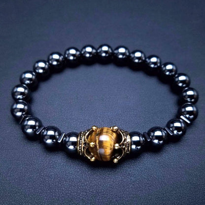 2019 New Men's Bracelet with Crown Tiger Eye Beads