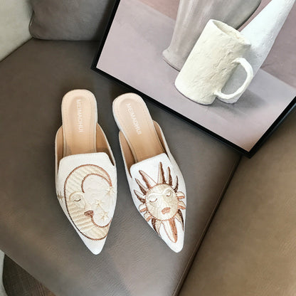 Embroidered Mandarin Duck Flat Bottom Sandals for Women