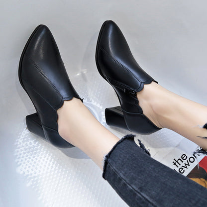 2019 Women's Chunky Heeled Ankle Boots with Pointed Toe