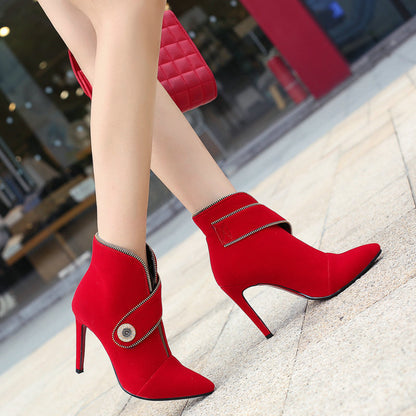 New Women's Pointed Toe High Heeled Ankle Boots