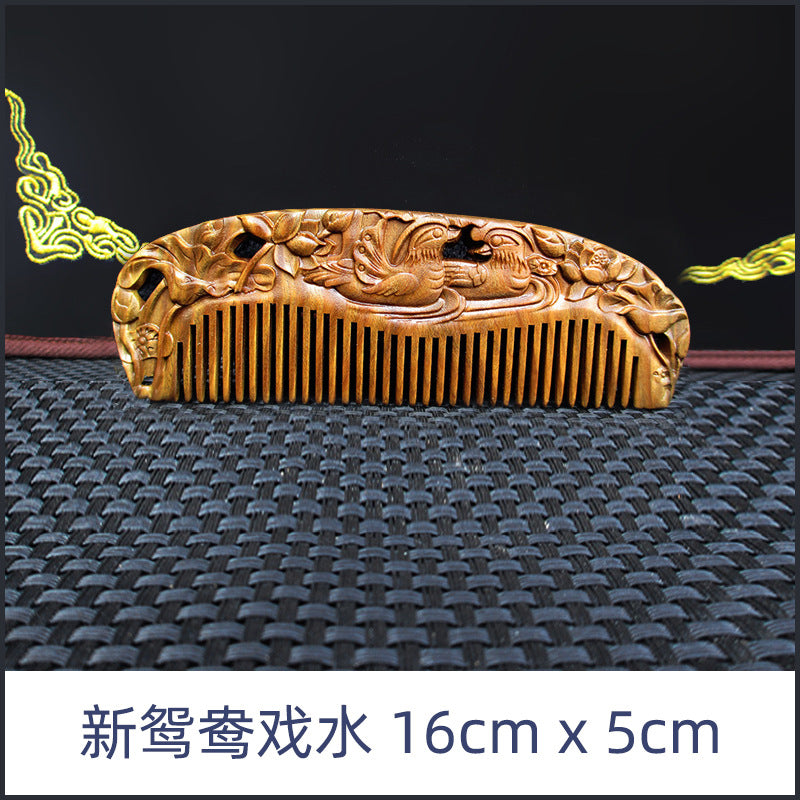 Wholesale Green Sandalwood Double-Sided Carved Comb Set