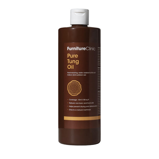 Furniture Clinic Pure Tung Oil for Wood | Non-Toxic Food Grade Water Resistant Tung Oil | Finish & Seal Natural or Stained & Treated Wood | Great for Use on Indoor & Outdoor Surfaces & Floors - 17oz