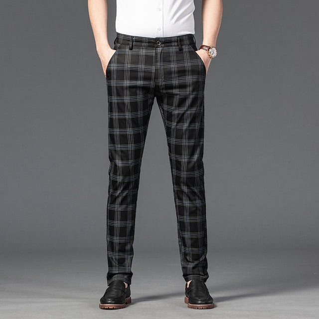 Trendy Youth Plaid Pants for Men - Slim Fit Style