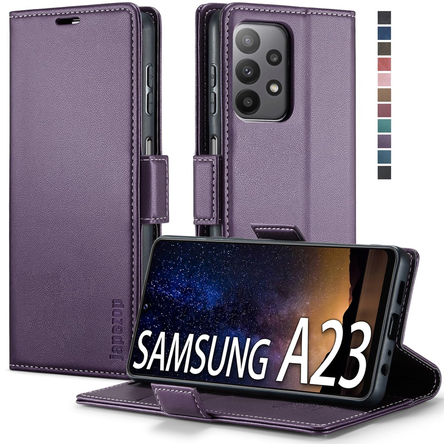 Samsung Galaxy A23 5G CaseSamsung Galaxy A23 5G Wallet Case with Card Holder [RFID Blocking] Kickstand MagneticLeather Flip Case Wallet for Samsung Galaxy A23 5G 6.6 Inch (Fashion Purple)