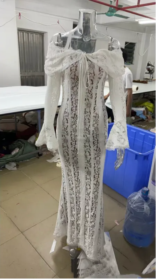 Elegant Off-Shoulder Flared Sleeve Sheath Dress