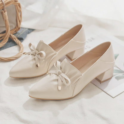 Women's Mid-Heel Thick Leather Flat Shoes