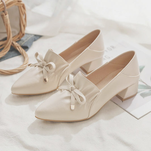 Women's Mid-Heel Thick Leather Flat Shoes