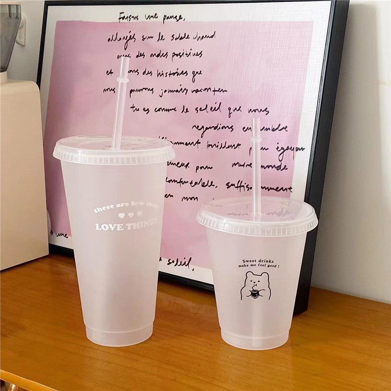 Kawaii Plastic Water Bottle with Lid and Straw