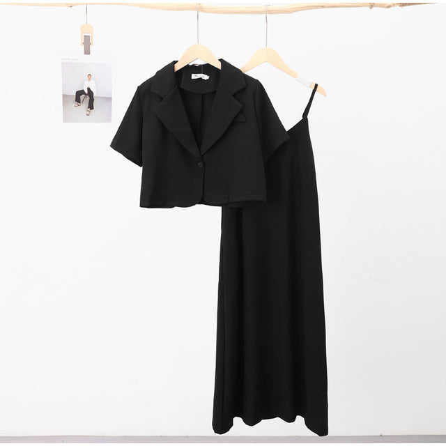 Elegant Women's Office Suit Set - Short Sleeve Blazers