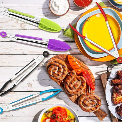 5PCS 7″ Silicone Tip Kitchen Tongs