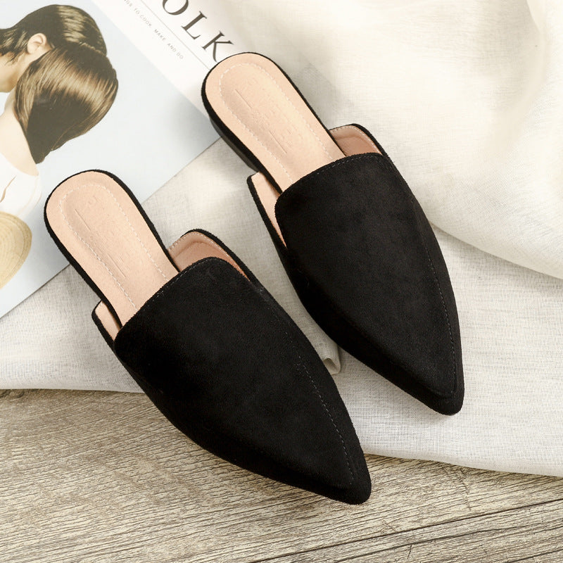 Women's Flock Pointed Mules Flats Slippers