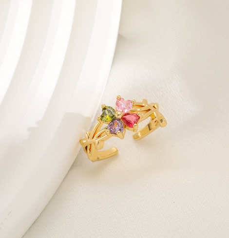 Korean Style Zircon Flower Adjustable Ring for Women