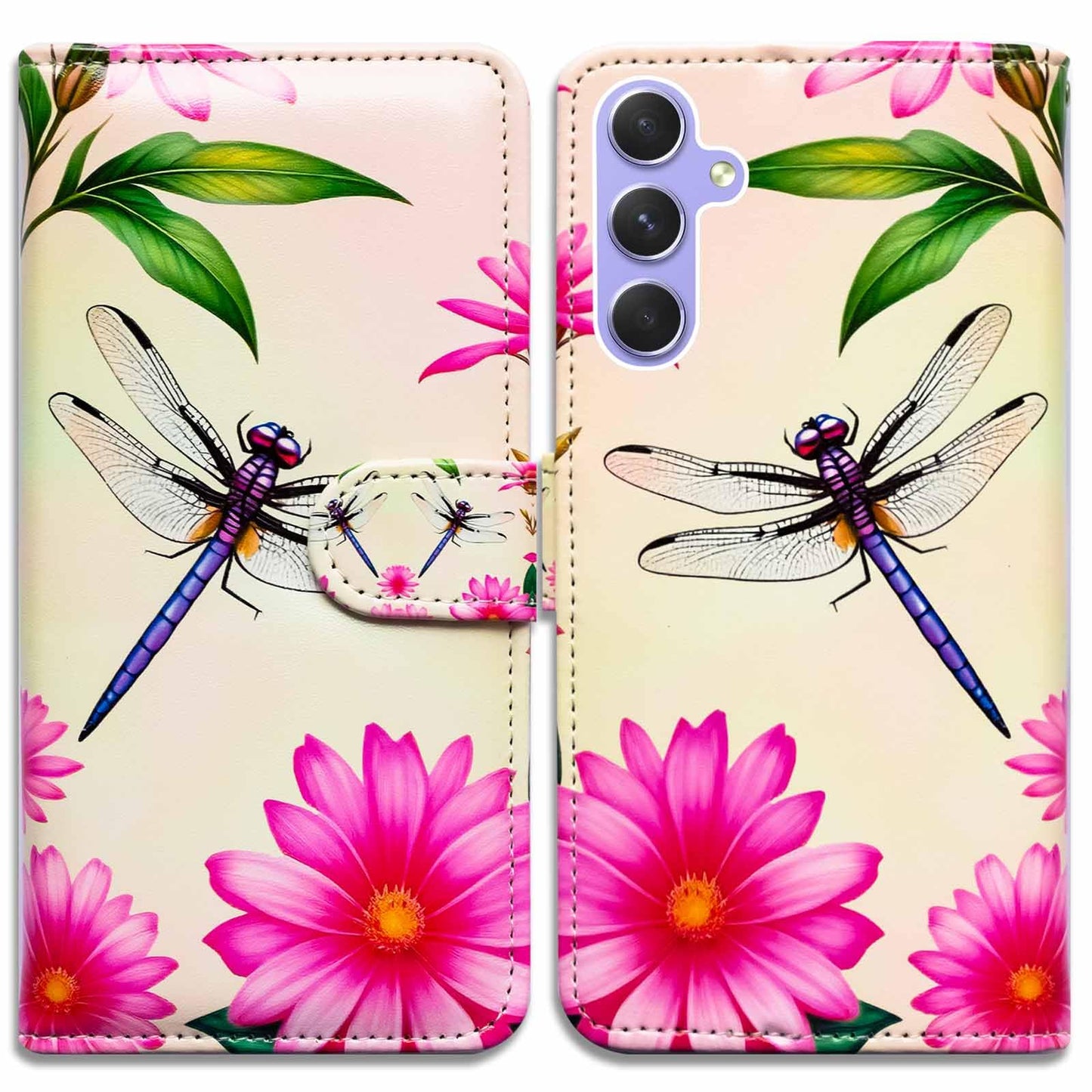 Beaucov RFID Blocking Case for Galaxy A35 5GPurple Dragonfly Flowers Leather Flip Phone Case Wallet Cover with Card Slot Holder Kickstand for Samsung Galaxy A35 5G