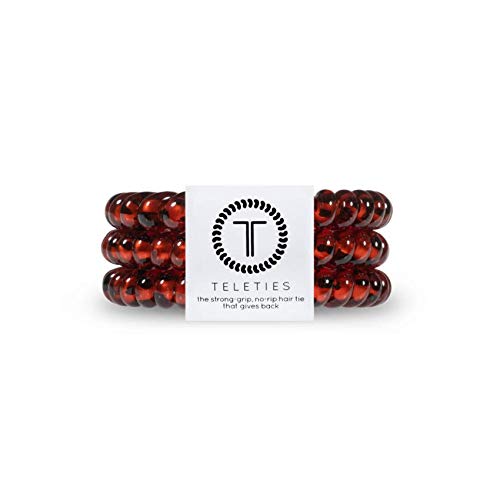 TELETIES - Spiral Hair Coils - Ponytail Holder Hair Ties for Women - Phone Cord Hair Ties - Strong Grip No Rip Water Resistant No Crease Hair Tie Coils - 3 pack (Small Tortoise)