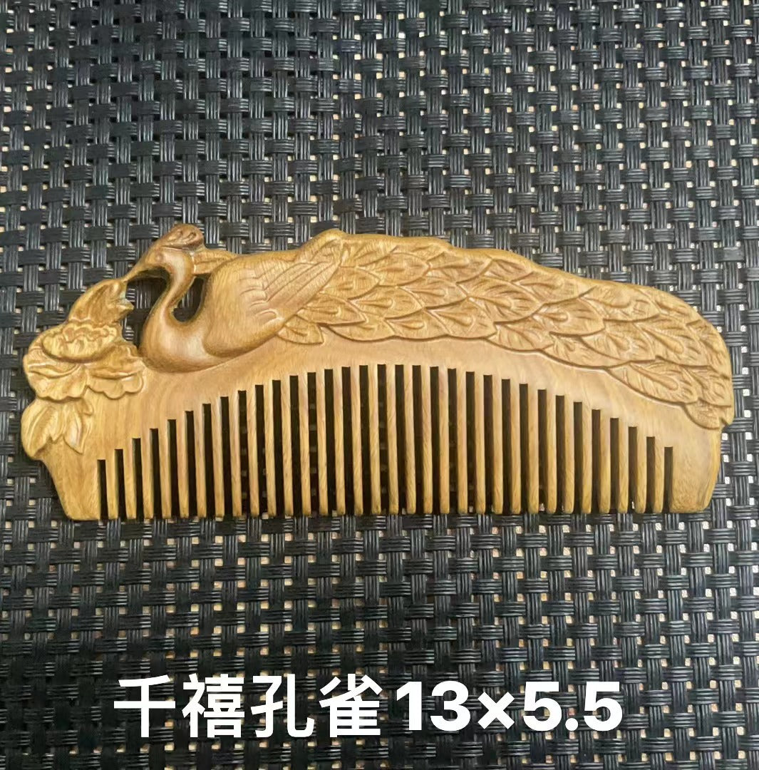 Wholesale Green Sandalwood Double-Sided Carved Comb Set