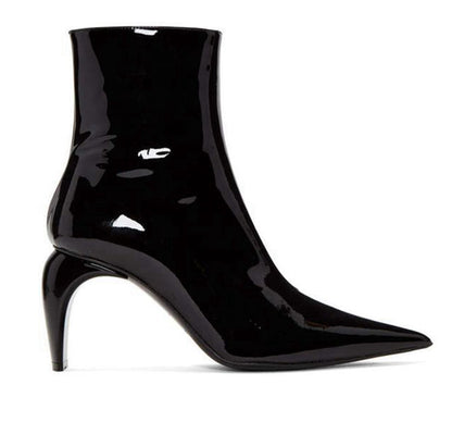 Pointed Leather Ankle Boots with Color Block Design