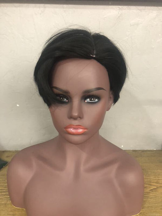 Short Straight Wig with Side Bangs - European Style