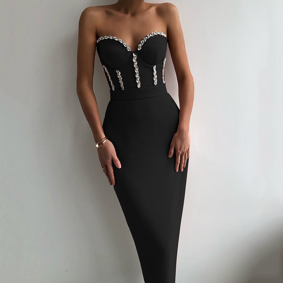 Strapless Elegant Bandage Dress with Nail Drill
