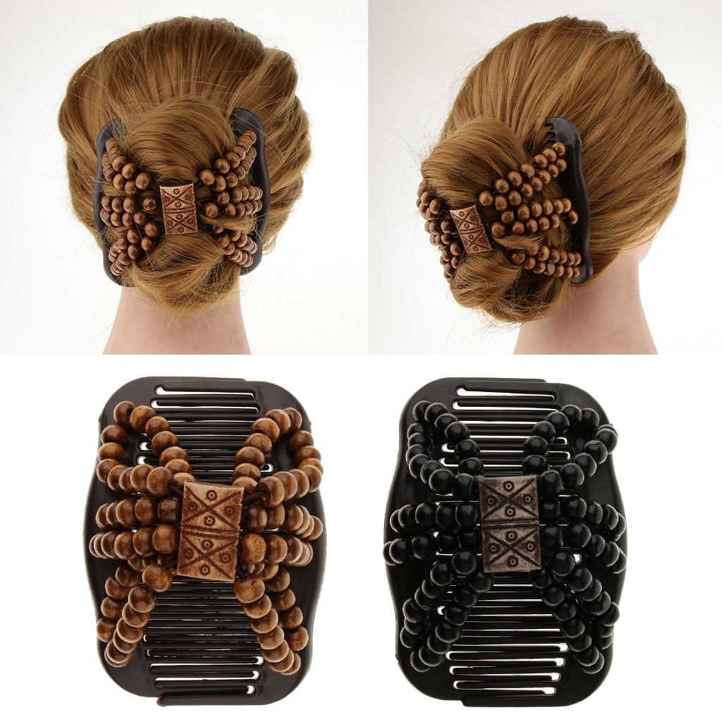 Wooden Bead Double-Sided Hair Comb Styling Tool