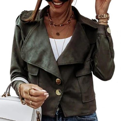 Women's Velvet Button Jacket with Lapel for Autumn/Winter