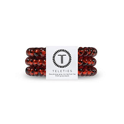 TELETIES - Spiral Hair Coils - Ponytail Holder Hair Ties for Women - Phone Cord Hair Ties - Strong Grip No Rip Water Resistant No Crease Hair Tie Coils - 3 pack (Small Tortoise)