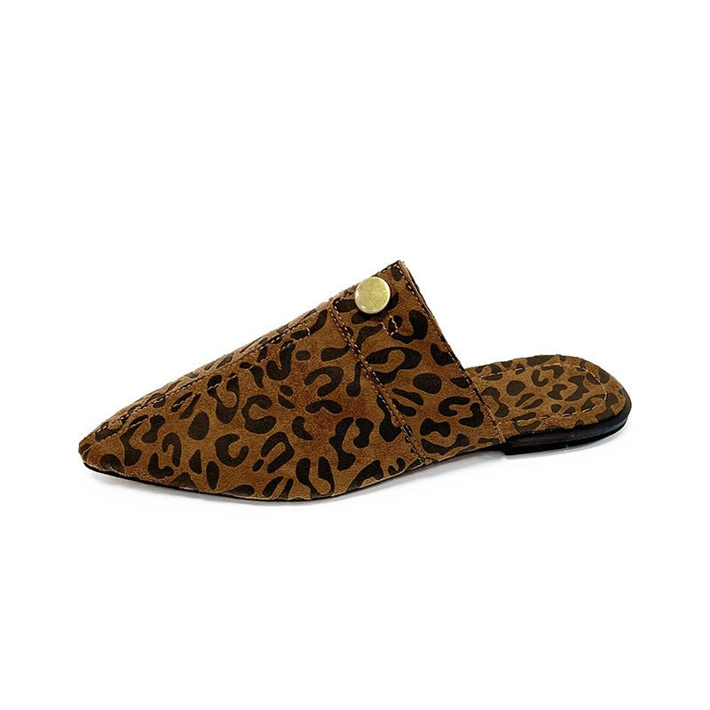 Women's Pointed Toe Denim Mules Flat Slippers