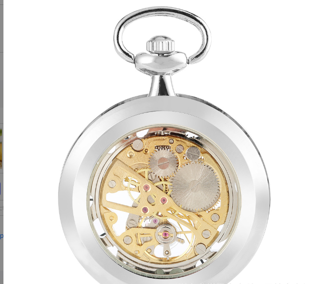 Vintage Large Transparent Skeleton Mechanical Pocket Watch
