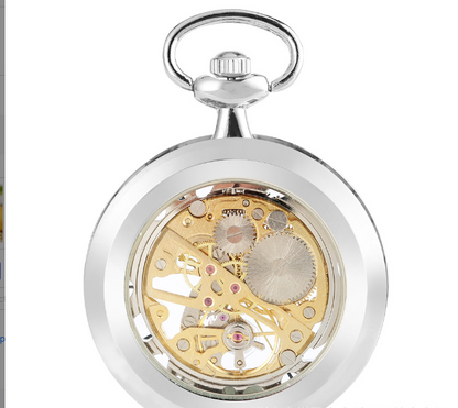 Vintage Large Transparent Skeleton Mechanical Pocket Watch