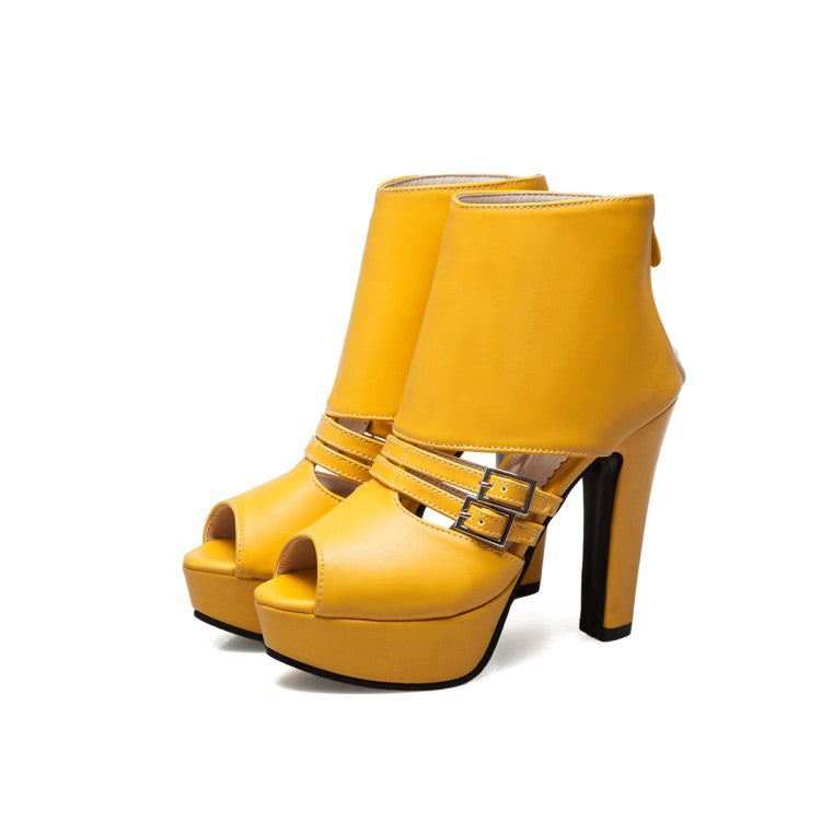 Summer High Heels Roman Shoes for Women, Waterproof Peep-Toe
