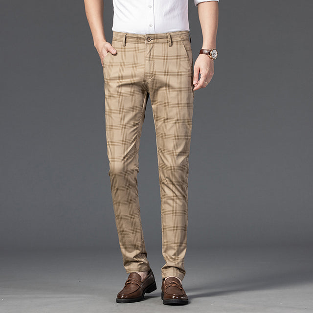 Trendy Youth Plaid Pants for Men - Slim Fit Style
