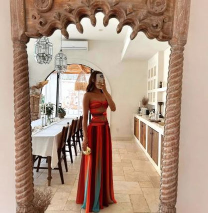 Elegant Satin Gradient Backless Lace-Up Maxi Dress
