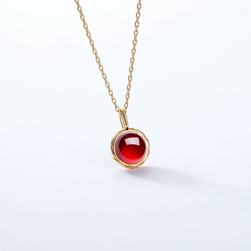 S925 Silver and 9K Gold Minimalist Garnet Pendant