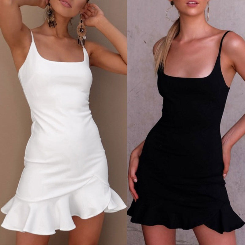 Sexy Spaghetti Strap Pleated Backless Dress