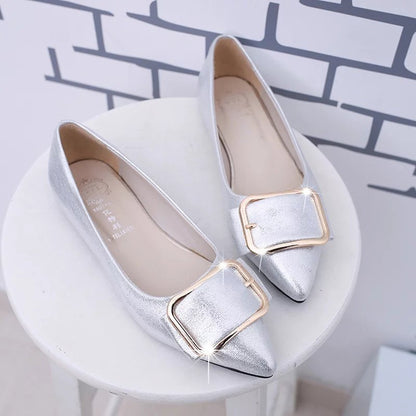 Pointed Flat Shoes with Square Buckle for Women